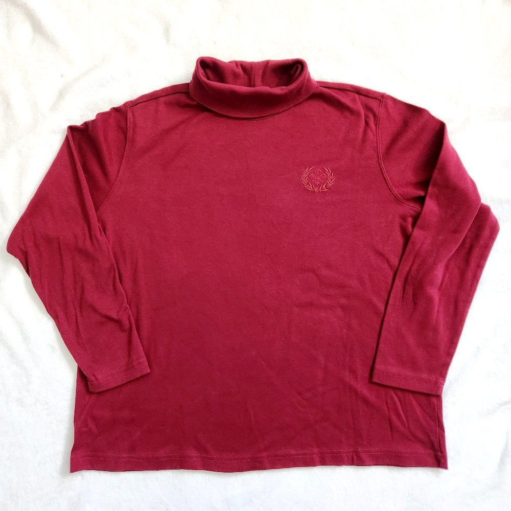 Vintage Blair Red Embroidered Fleur de‎ Lis Turtleneck Sweater // XL